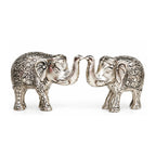 Handcrafted Metal Elephant Statue Pair with Trunk Up Accents (Silver Finish, Set of 2) W-271-A