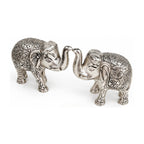 Handcrafted Metal Elephant Statue Pair with Trunk Up Accents (Silver Finish, Set of 2) W-271-A