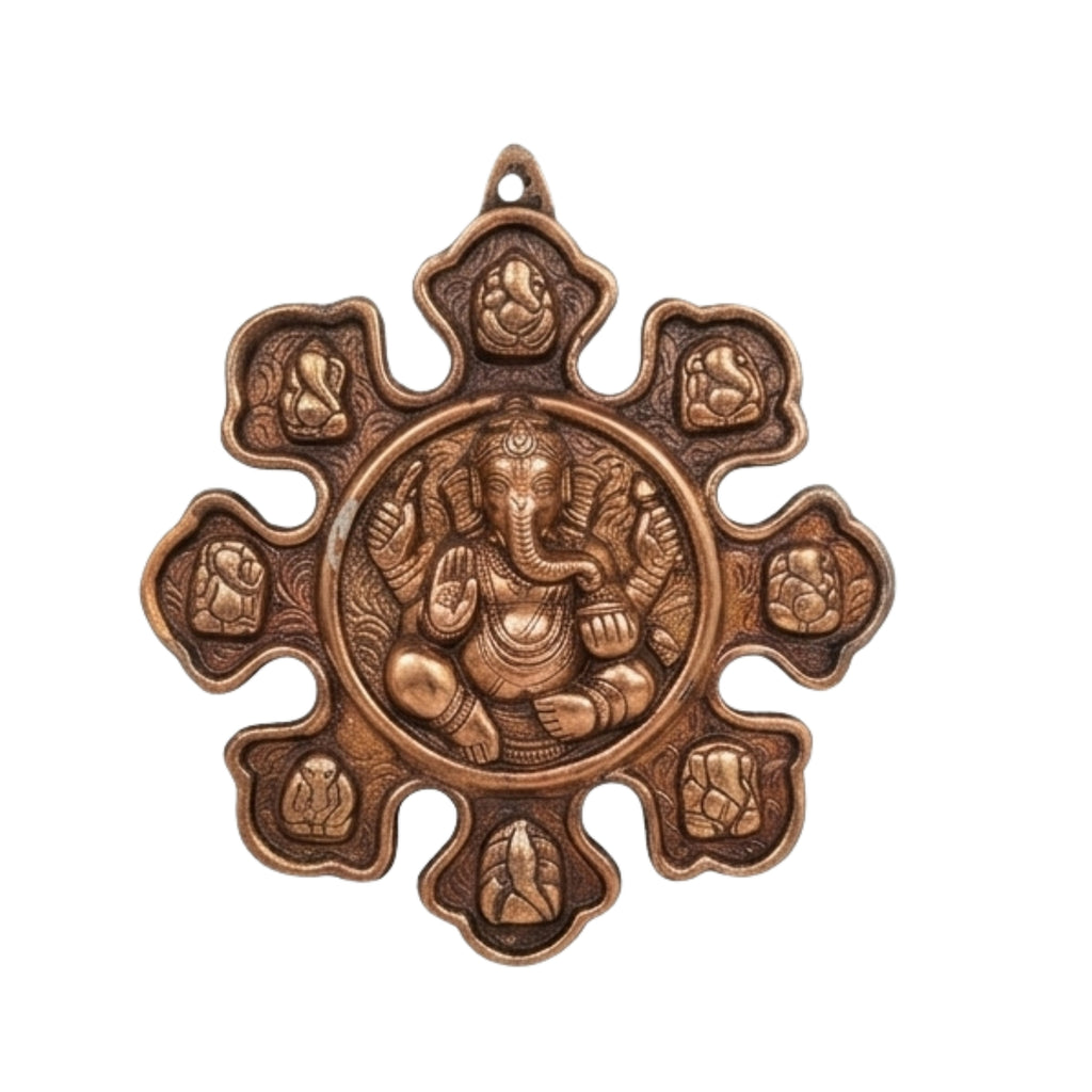 Ashtavinayak Lord Ganesha Metal Wall Hanging Plaque (Antique Gunmetal Copper Finish) G-62-B