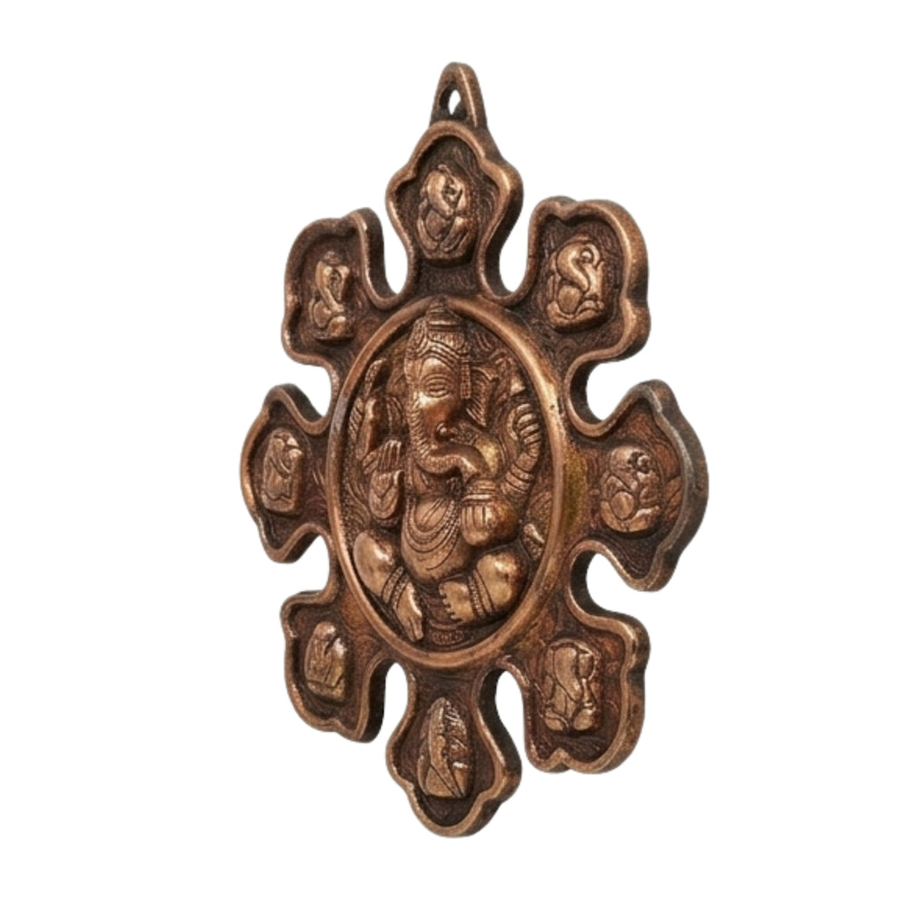Ashtavinayak Lord Ganesha Metal Wall Hanging Plaque (Antique Gunmetal Copper Finish) G-62-B