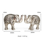 Handcrafted Metal Elephant Statue Pair with Trunk Up Accents (Silver Finish, Set of 2) W-271-A