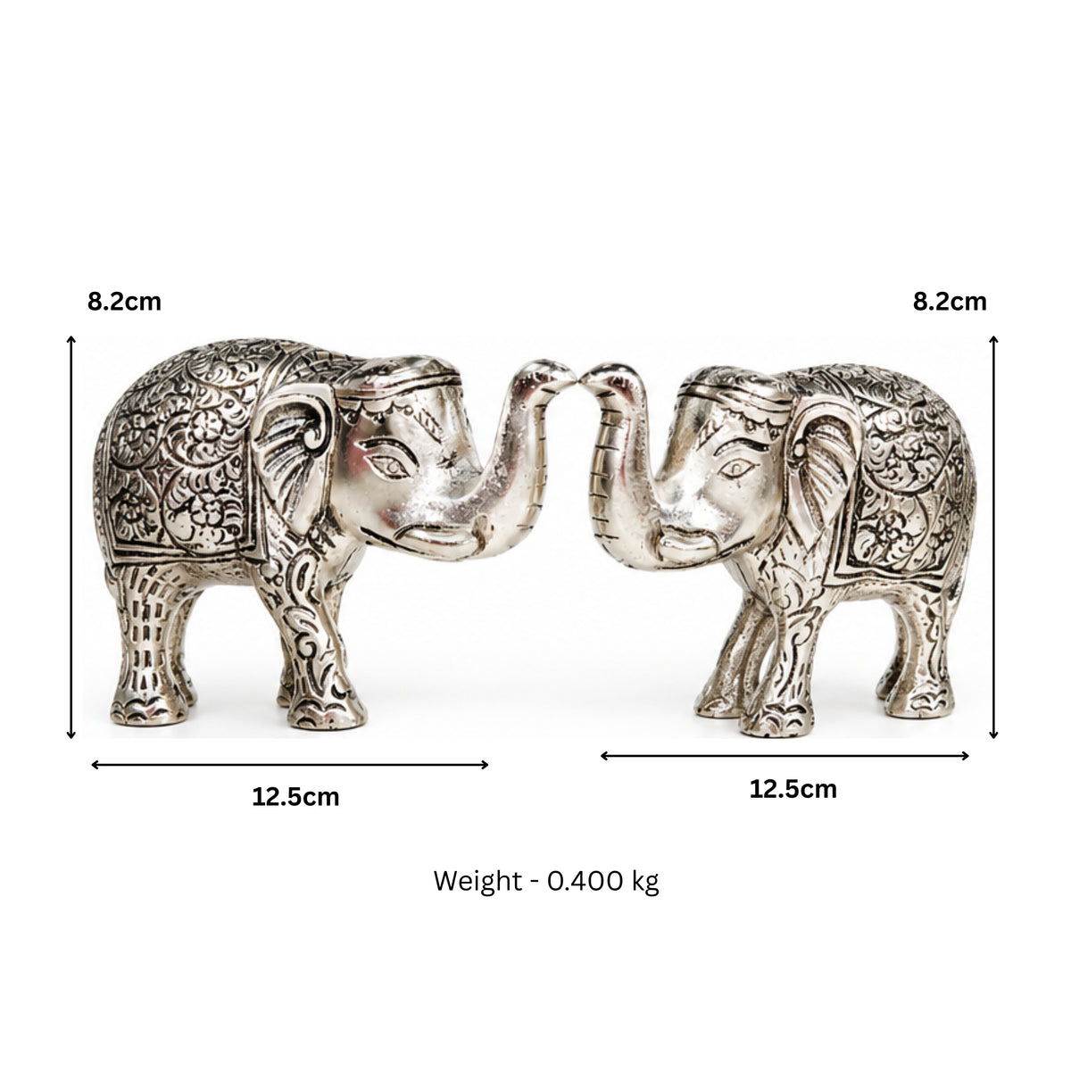 Handcrafted Metal Elephant Statue Pair with Trunk Up Accents (Silver Finish, Set of 2) W-271-A