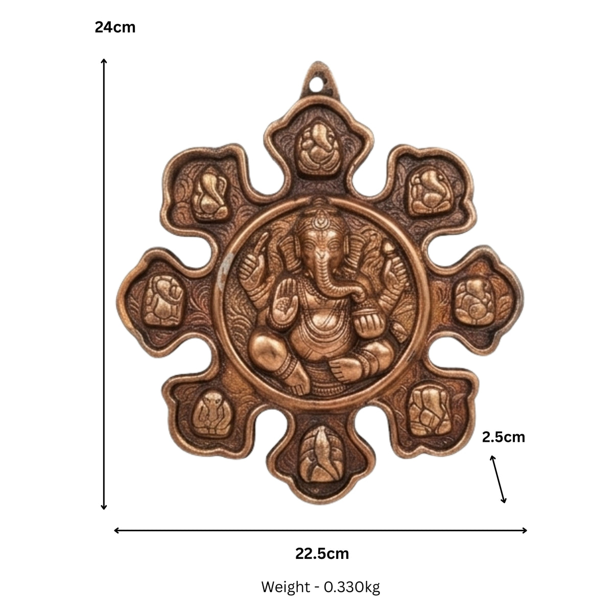 Ashtavinayak Lord Ganesha Metal Wall Hanging Plaque (Antique Gunmetal Copper Finish) G-62-B