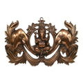 Handcrafted Lord Ganesha with Twin Welcoming Elephants Metal Wall Hanging Plaque (Antique Gunmetal Copper Finish) G-253-A