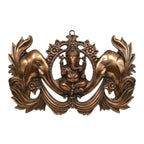Handcrafted Lord Ganesha with Twin Welcoming Elephants Metal Wall Hanging Plaque (Antique Gunmetal Copper Finish) G-253-A