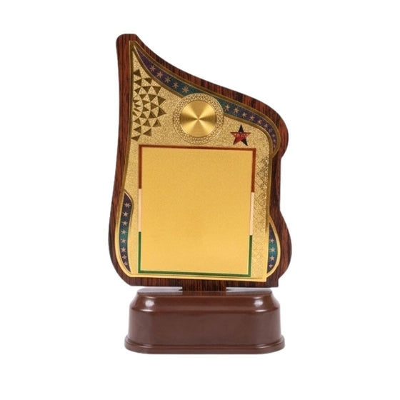 Elite Tricolor-Accented Wooden Finish Fiber Trophy & Recognition Memento M-628