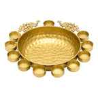 Handcrafted Hammered Gold Metal Urli Bowl with Dual Peacock Accents & Tealight Candle Holders W-106-B