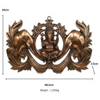 Handcrafted Lord Ganesha with Twin Welcoming Elephants Metal Wall Hanging Plaque (Antique Gunmetal Copper Finish) G-253-A