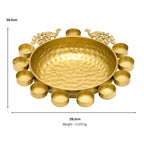 Handcrafted Hammered Gold Metal Urli Bowl with Dual Peacock Accents & Tealight Candle Holders W-106-B
