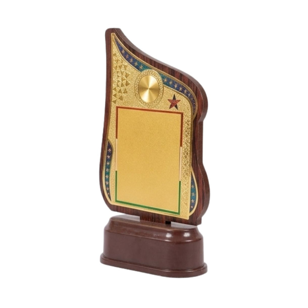 Elite Tricolor-Accented Wooden Finish Fiber Trophy & Recognition Memento M-628