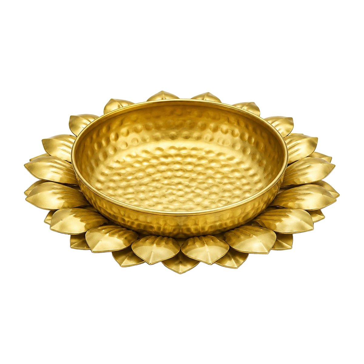 Handcrafted Hammered Gold Metal Lotus Urli Bowl for Floating Flowers and Candles W-112-A