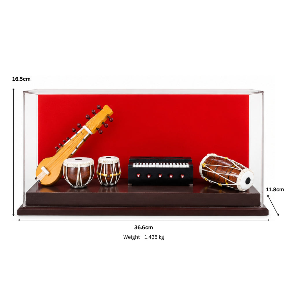 Premium Handcrafted Indian Classical Musical Instruments Miniature Set with Acrylic Display Case GC-WD-100-A