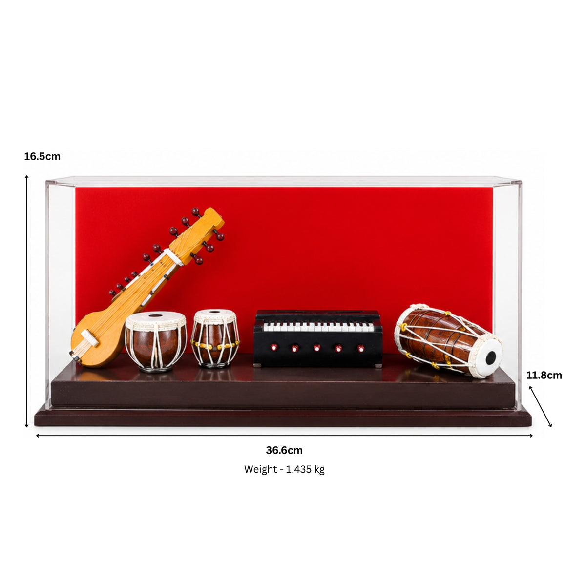 Premium Handcrafted Indian Classical Musical Instruments Miniature Set with Acrylic Display Case GC-WD-100-A