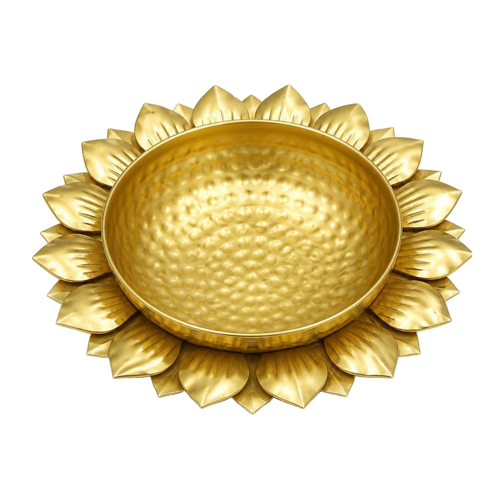Handcrafted Hammered Gold Metal Lotus Urli Bowl for Floating Flowers and Candles W-112-A