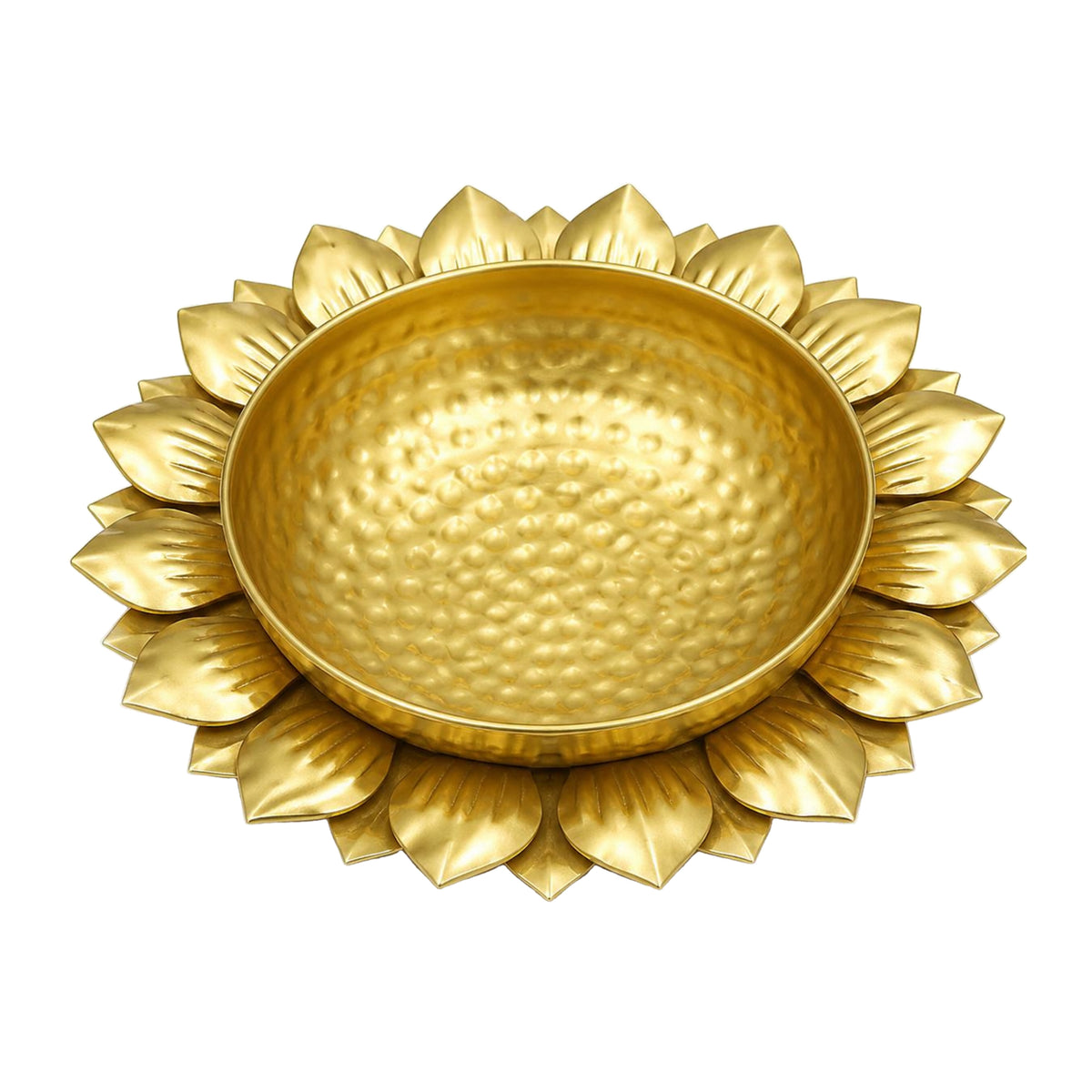 Handcrafted Hammered Gold Metal Lotus Urli Bowl for Floating Flowers and Candles W-112-A