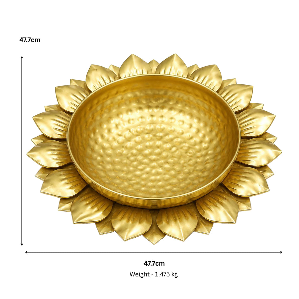 Handcrafted Hammered Gold Metal Lotus Urli Bowl for Floating Flowers and Candles W-112-A