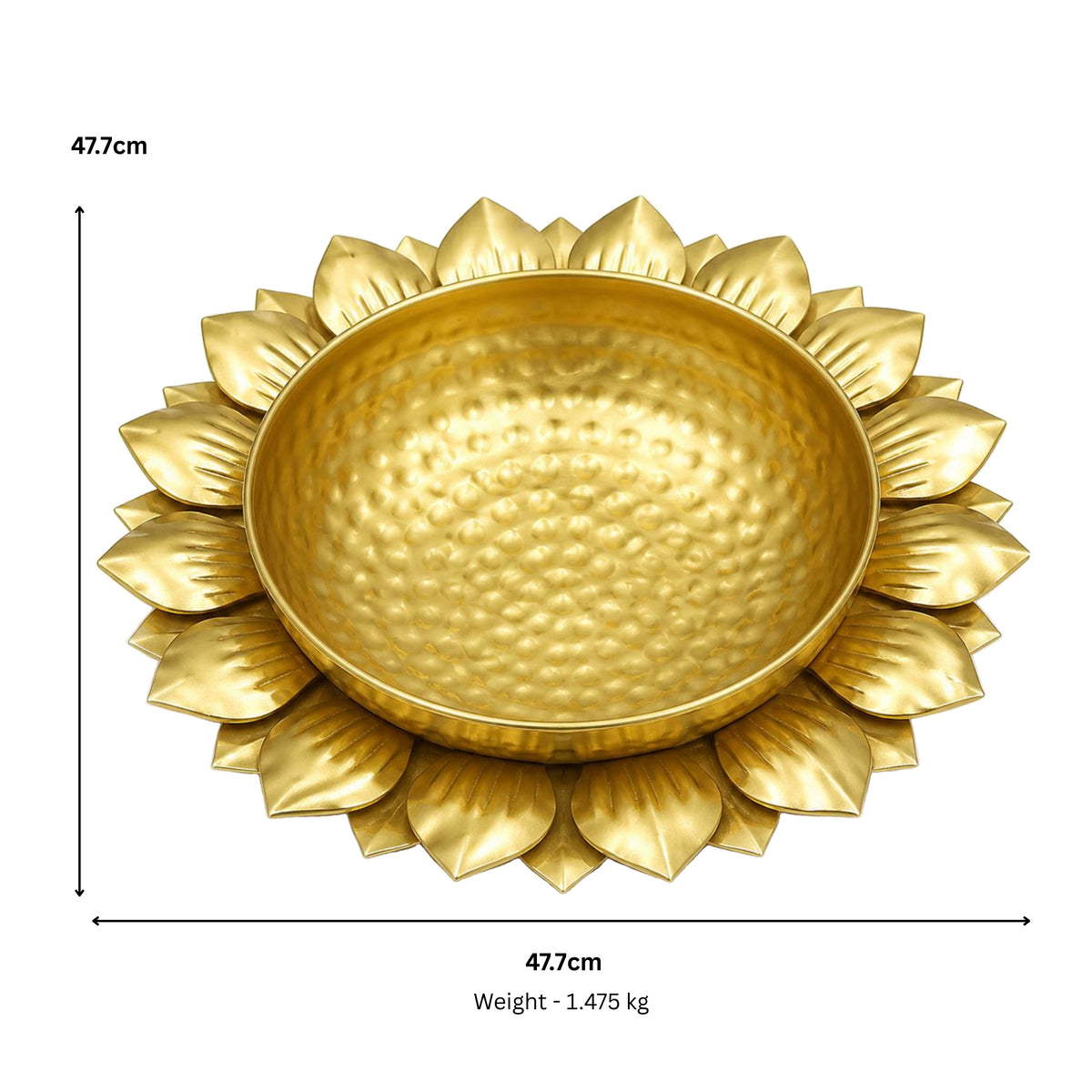 Handcrafted Hammered Gold Metal Lotus Urli Bowl for Floating Flowers and Candles W-112-A
