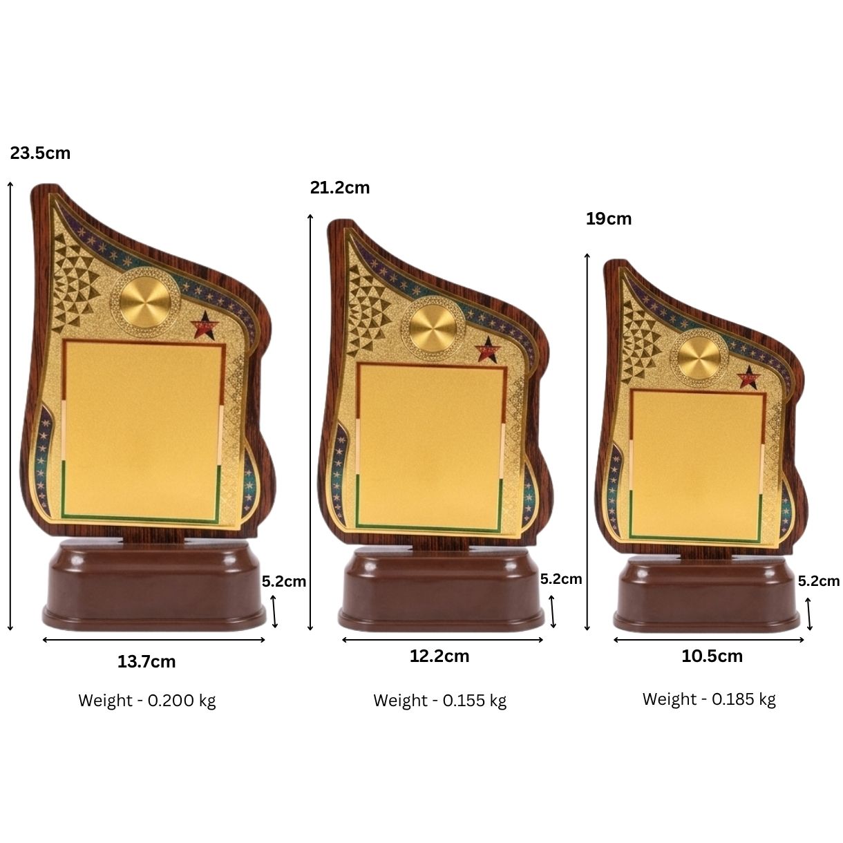Elite Tricolor-Accented Wooden Finish Fiber Trophy & Recognition Memento M-628