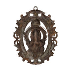 Handcrafted Lord Ganesha in Oval Carved Floral Frame Metal Wall Hanging Plaque (Antique Gunmetal Copper Finish) G-272-A