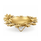 Handcrafted Gold Metal Urli Bowl with Floral Rim and Perched Bird Accents (Antique Matte Finish) W-130-A