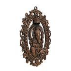 Handcrafted Lord Ganesha in Oval Carved Floral Frame Metal Wall Hanging Plaque (Antique Gunmetal Copper Finish) G-272-A