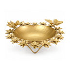 Handcrafted Gold Metal Urli Bowl with Floral Rim and Perched Bird Accents (Antique Matte Finish) W-130-A