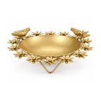 Handcrafted Gold Metal Urli Bowl with Floral Rim and Perched Bird Accents (Antique Matte Finish) W-130-A