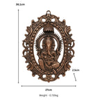 Handcrafted Lord Ganesha in Oval Carved Floral Frame Metal Wall Hanging Plaque (Antique Gunmetal Copper Finish) G-272-A