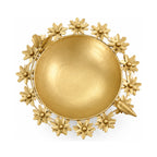 Handcrafted Gold Metal Urli Bowl with Floral Rim and Perched Bird Accents (Antique Matte Finish) W-130-A