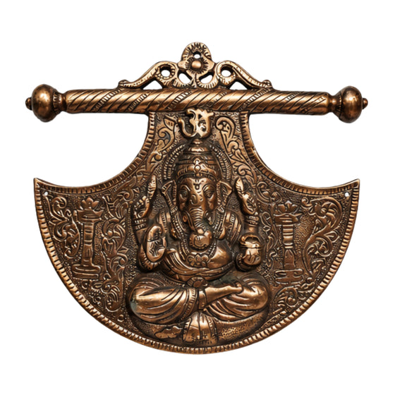Handcrafted Lord Ganesha Shield Shield-Shaped Fan Metal Wall Hanging Plaque (Antique Gunmetal Copper Finish) G-19-A