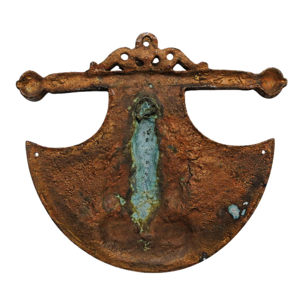 Handcrafted Lord Ganesha Shield Shield-Shaped Fan Metal Wall Hanging Plaque (Antique Gunmetal Copper Finish) G-19-A