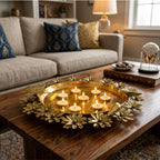 Handcrafted Gold Metal Urli Bowl with Floral Rim and Perched Bird Accents (Antique Matte Finish) W-130-A