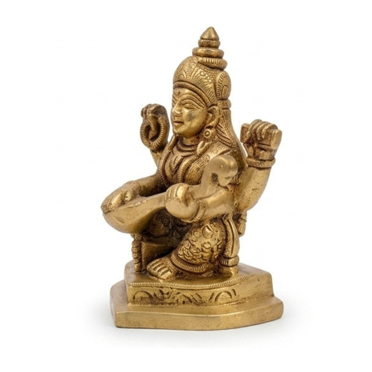 Handcrafted Brass Goddess Saraswati Idol – Traditional Seated Saraswati Maa Statue with Veena for Education, Art & Pooja Decor BR-381-A