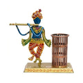 Handcrafted Lord Krishna Metal Pen Stand & Spiritual Desk Organizer I-208-A