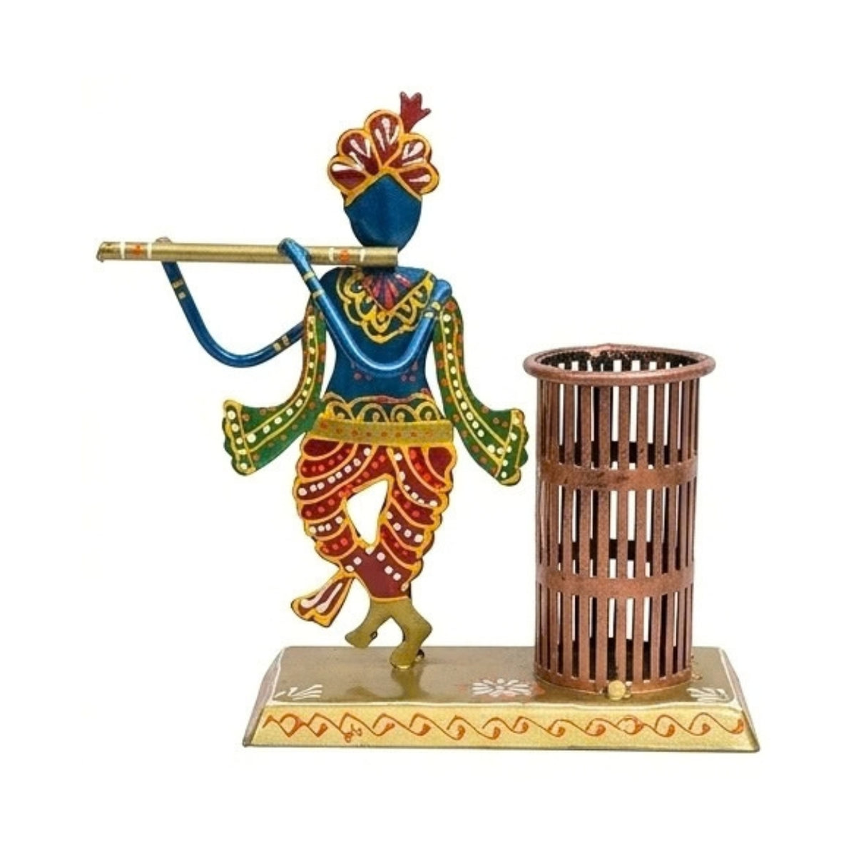 Handcrafted Lord Krishna Metal Pen Stand & Spiritual Desk Organizer I-208-A