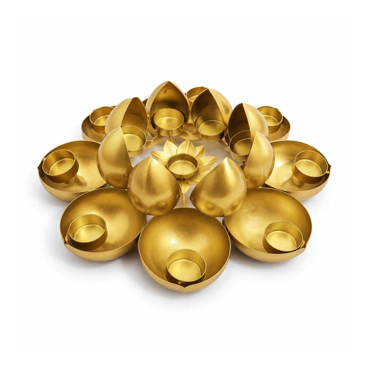Handcrafted Multi-Tier Metal Lotus Tealight Candle Holder and Diya Stand (Antique Gold Finish) W-113-A