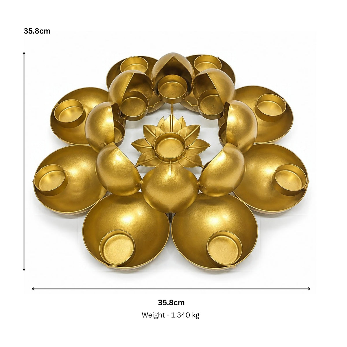 Handcrafted Multi-Tier Metal Lotus Tealight Candle Holder and Diya Stand (Antique Gold Finish) W-113-A