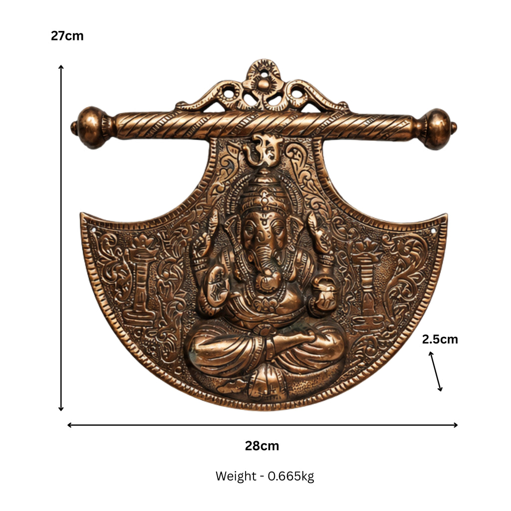 Handcrafted Lord Ganesha Shield Shield-Shaped Fan Metal Wall Hanging Plaque (Antique Gunmetal Copper Finish) G-19-A