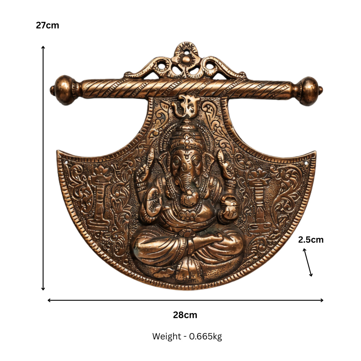 Handcrafted Lord Ganesha Shield Shield-Shaped Fan Metal Wall Hanging Plaque (Antique Gunmetal Copper Finish) G-19-A
