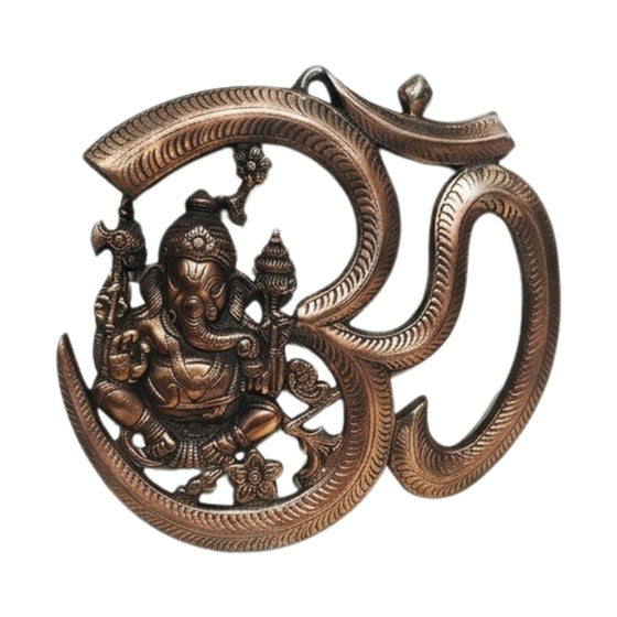 Handcrafted Divine Om Ganesha Metal Wall Hanging Sculpture (Antique Gunmetal Copper Finish) G-29-A