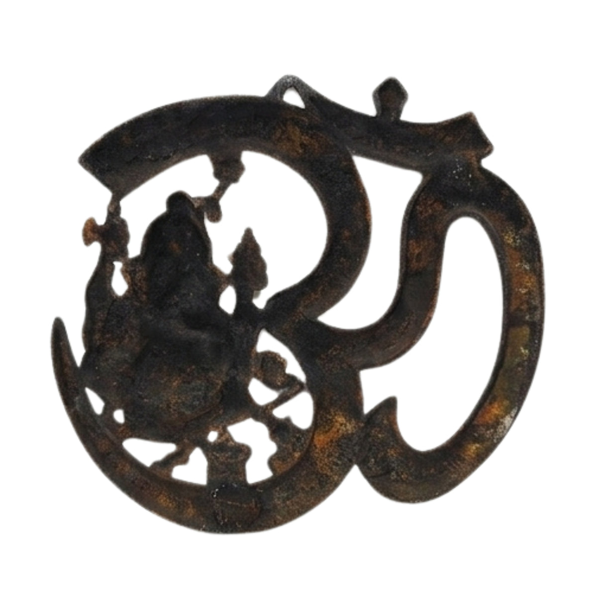 Handcrafted Divine Om Ganesha Metal Wall Hanging Sculpture (Antique Gunmetal Copper Finish) G-29-A