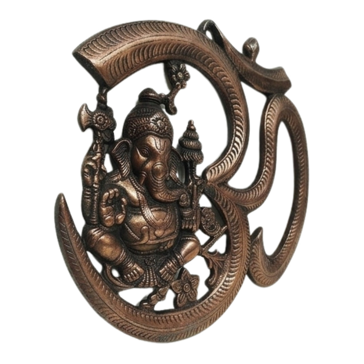 Handcrafted Divine Om Ganesha Metal Wall Hanging Sculpture (Antique Gunmetal Copper Finish) G-29-A