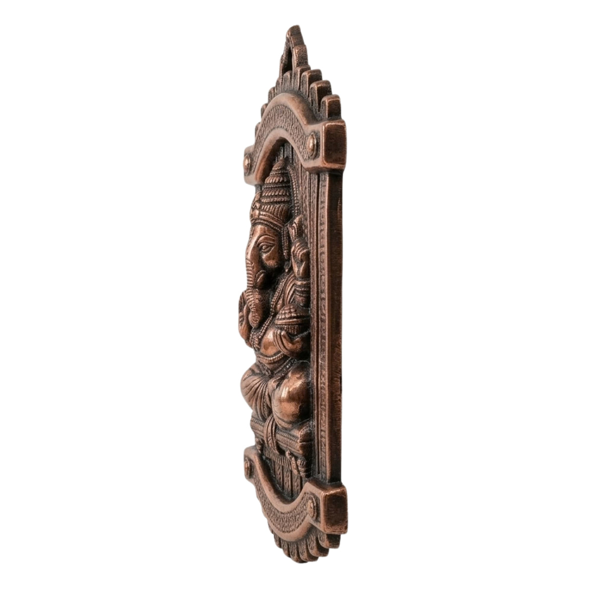 Handcrafted Lord Ganesha in Rectangular Jharokha Window Frame Metal Wall Hanging Plaque (Antique Gunmetal Copper Finish) G-277-A