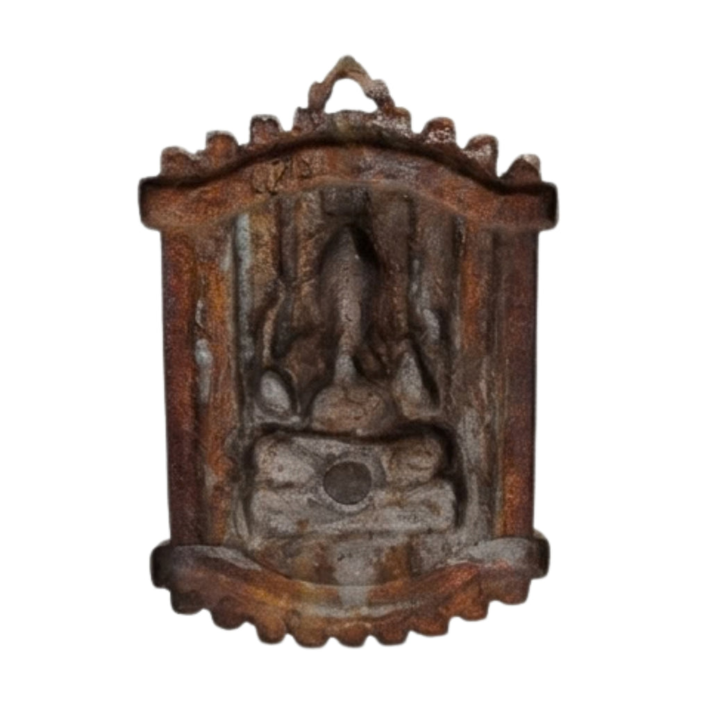 Handcrafted Lord Ganesha in Rectangular Jharokha Window Frame Metal Wall Hanging Plaque (Antique Gunmetal Copper Finish) G-277-A