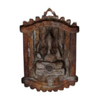Handcrafted Lord Ganesha in Rectangular Jharokha Window Frame Metal Wall Hanging Plaque (Antique Gunmetal Copper Finish) G-277-A