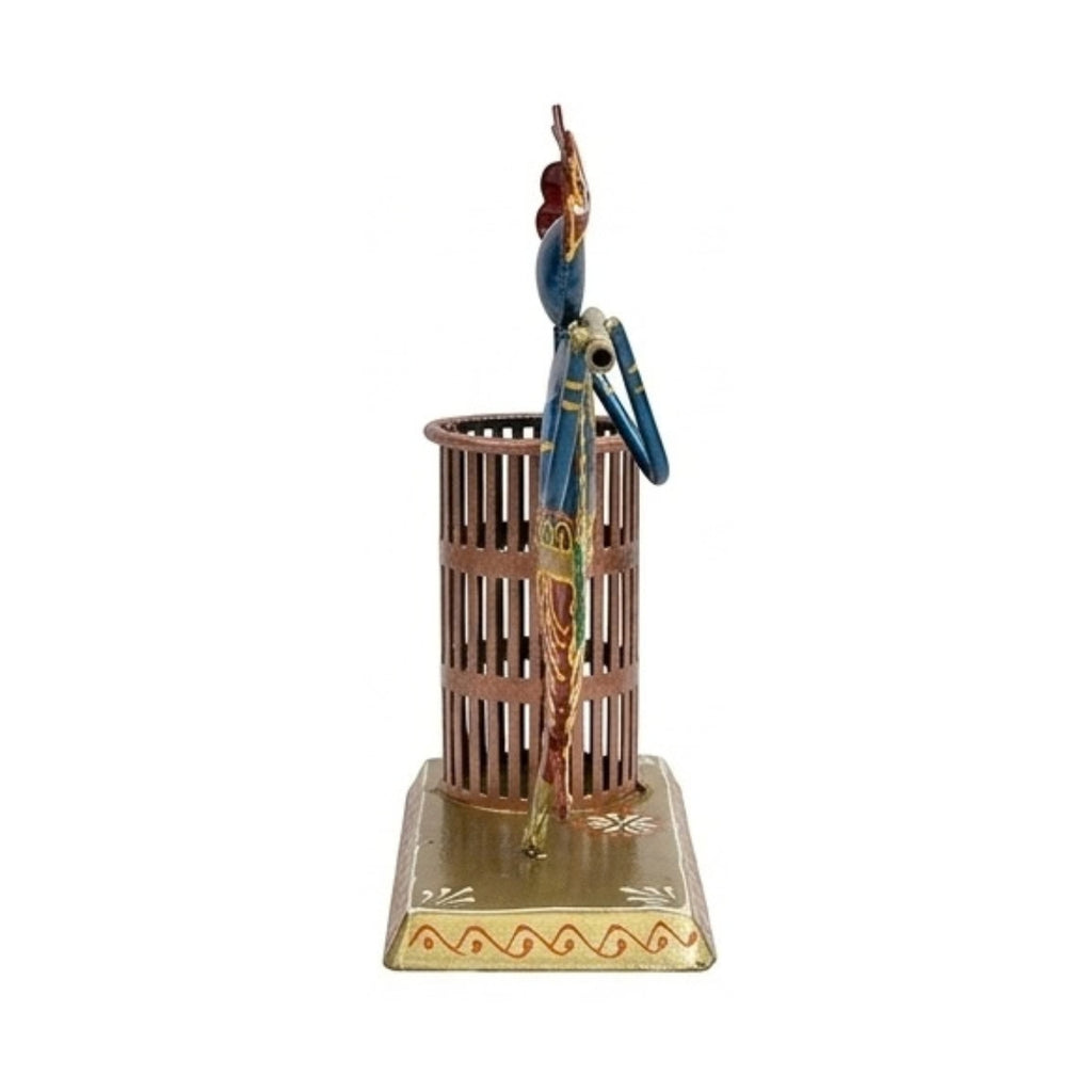 Handcrafted Lord Krishna Metal Pen Stand & Spiritual Desk Organizer I-208-A