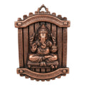 Handcrafted Lord Ganesha in Rectangular Jharokha Window Frame Metal Wall Hanging Plaque (Antique Gunmetal Copper Finish) G-277-A