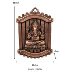 Handcrafted Lord Ganesha in Rectangular Jharokha Window Frame Metal Wall Hanging Plaque (Antique Gunmetal Copper Finish) G-277-A