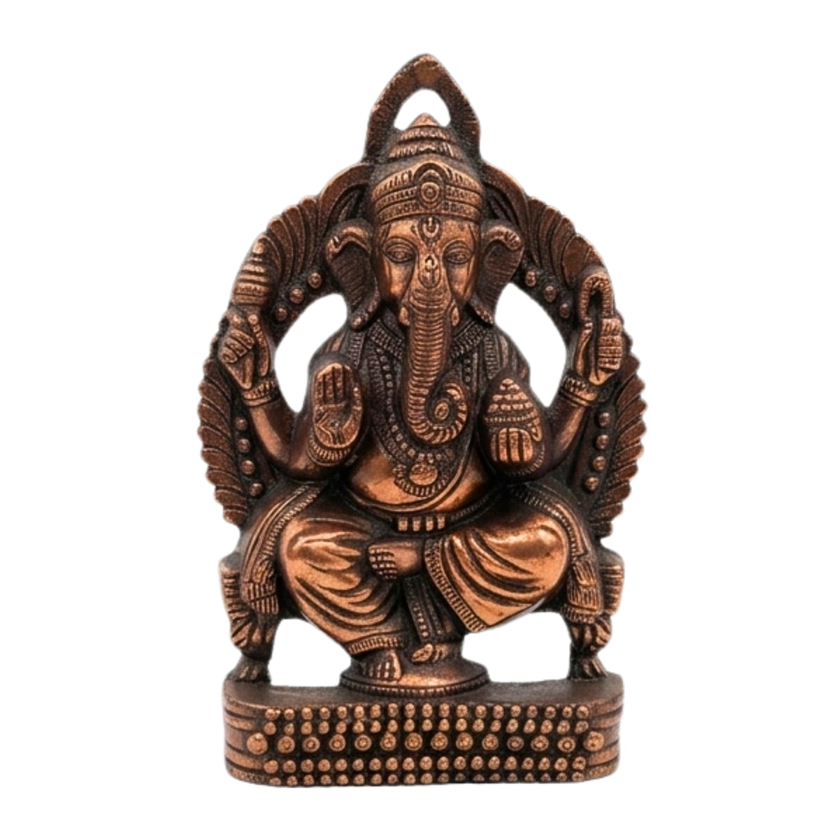 Handcrafted Seated Lord Ganesha on Throne Metal Wall Hanging Statue (Antique Gunmetal Copper Finish) G-270-A-WS