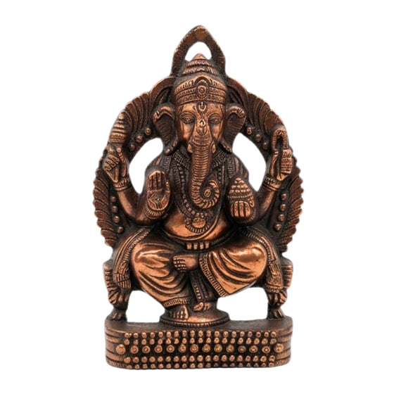 Handcrafted Seated Lord Ganesha on Throne Metal Wall Hanging Statue (Antique Gunmetal Copper Finish) G-270-A-WS